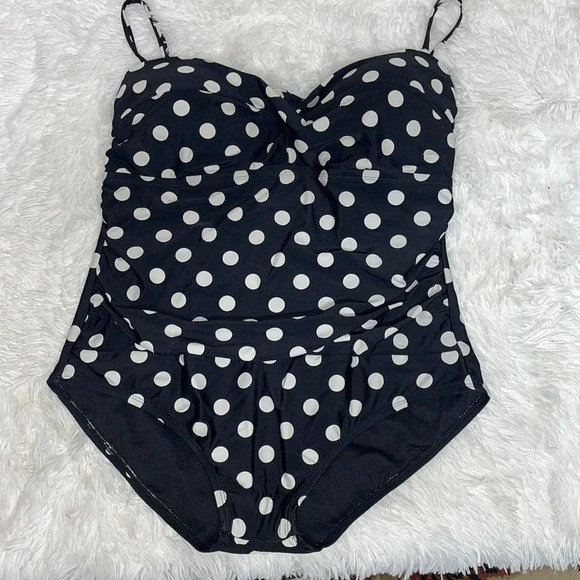 Catalina One Piece Swimsuit Black with White Polka Dots - Picture 1 of 8